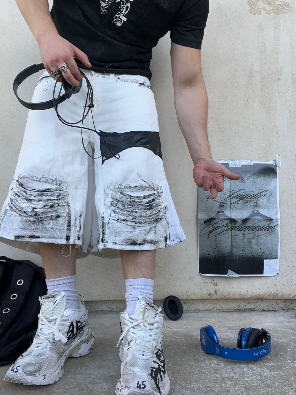 Printed White Distress jorts SS/26