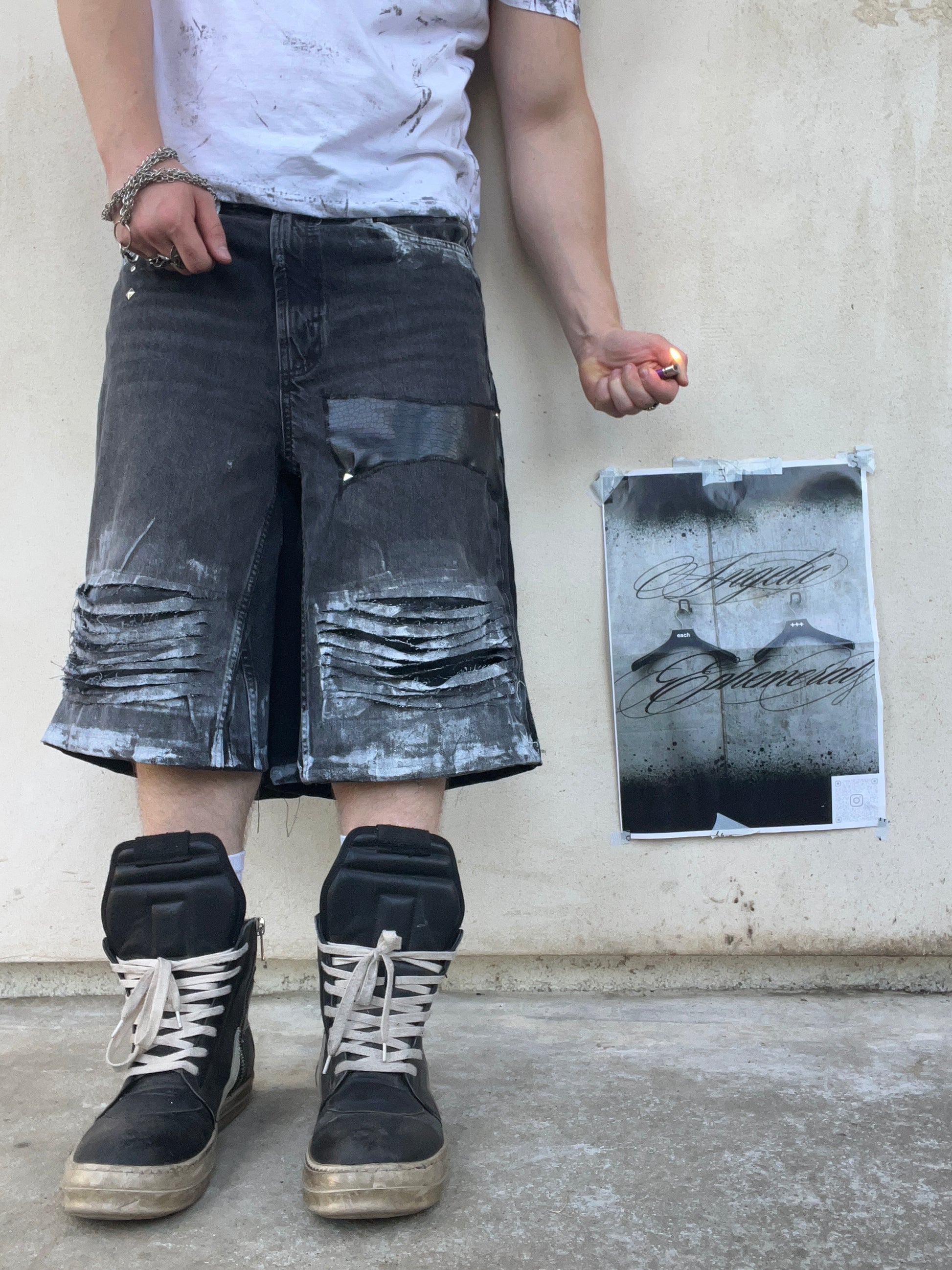 Printed Black Distress jorts SS/26