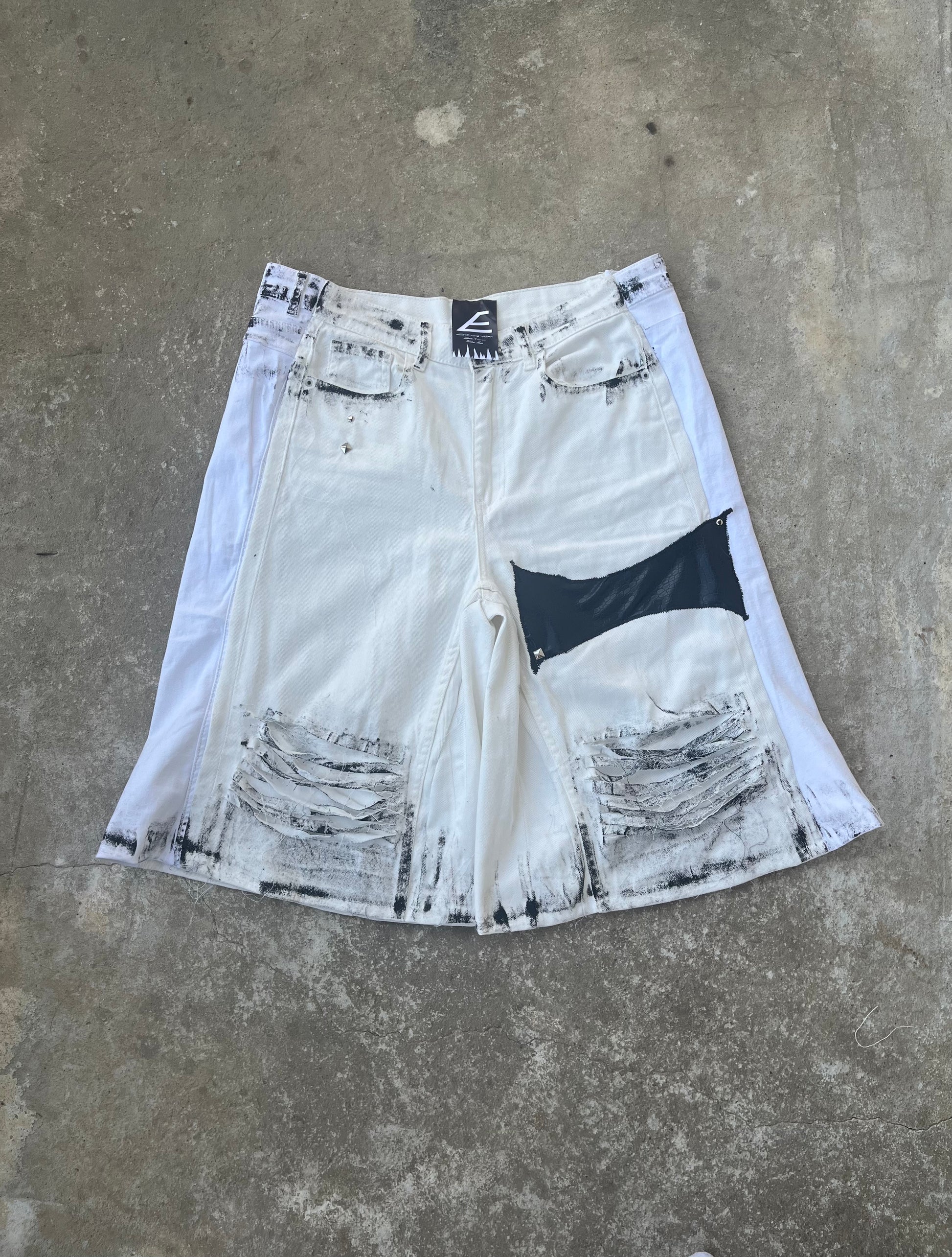 Printed White Distress jorts SS/26