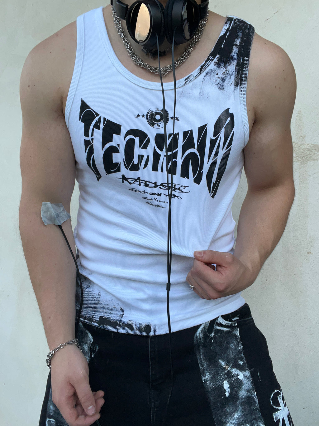 Printed White techno top Ss/26