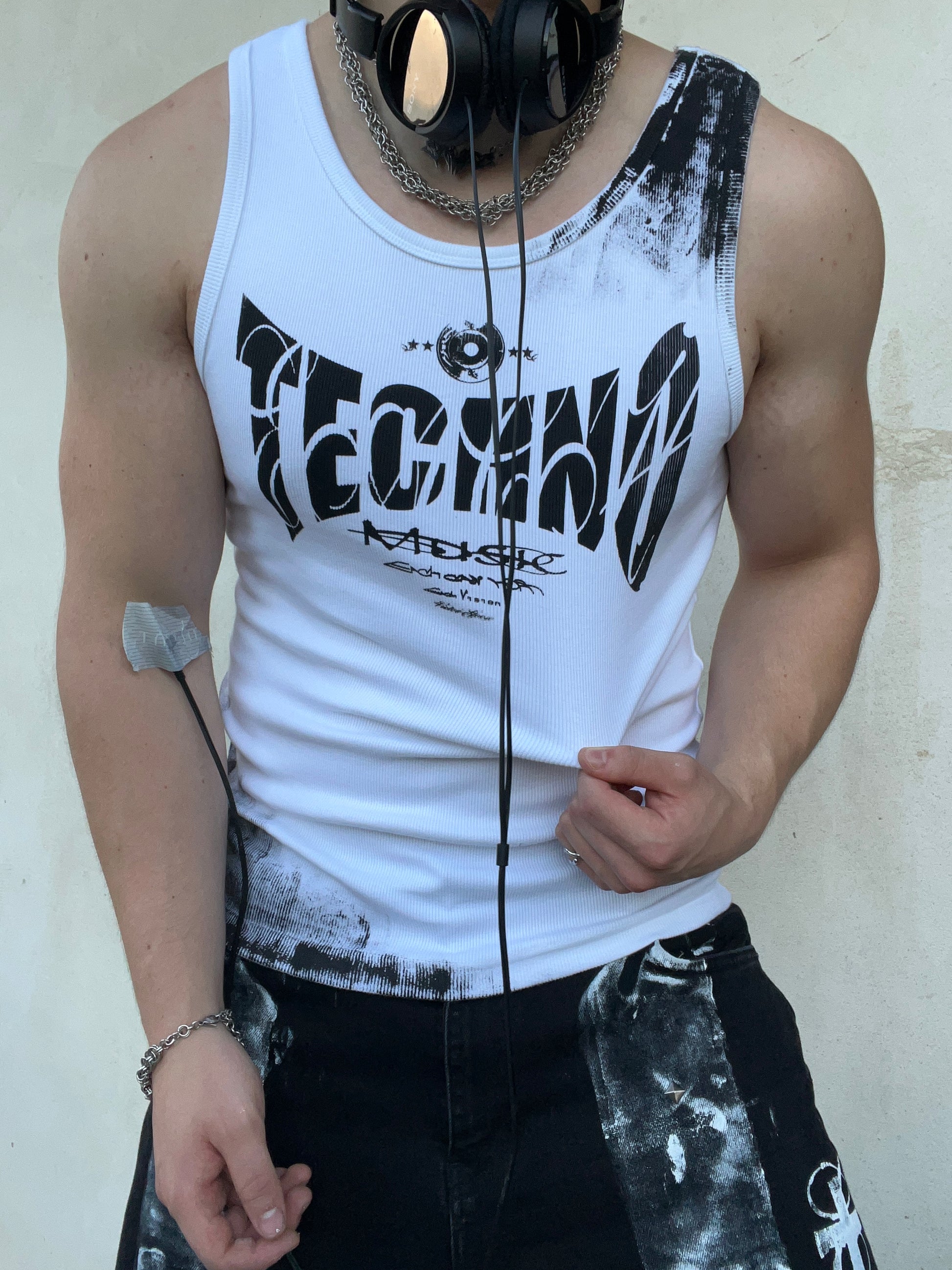 Printed White techno top Ss/26