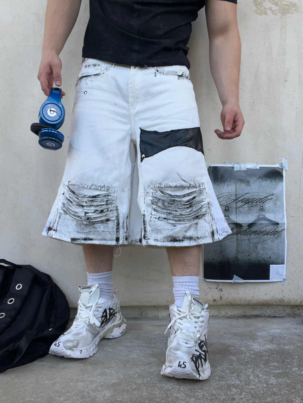 Printed White Distress jorts SS/26
