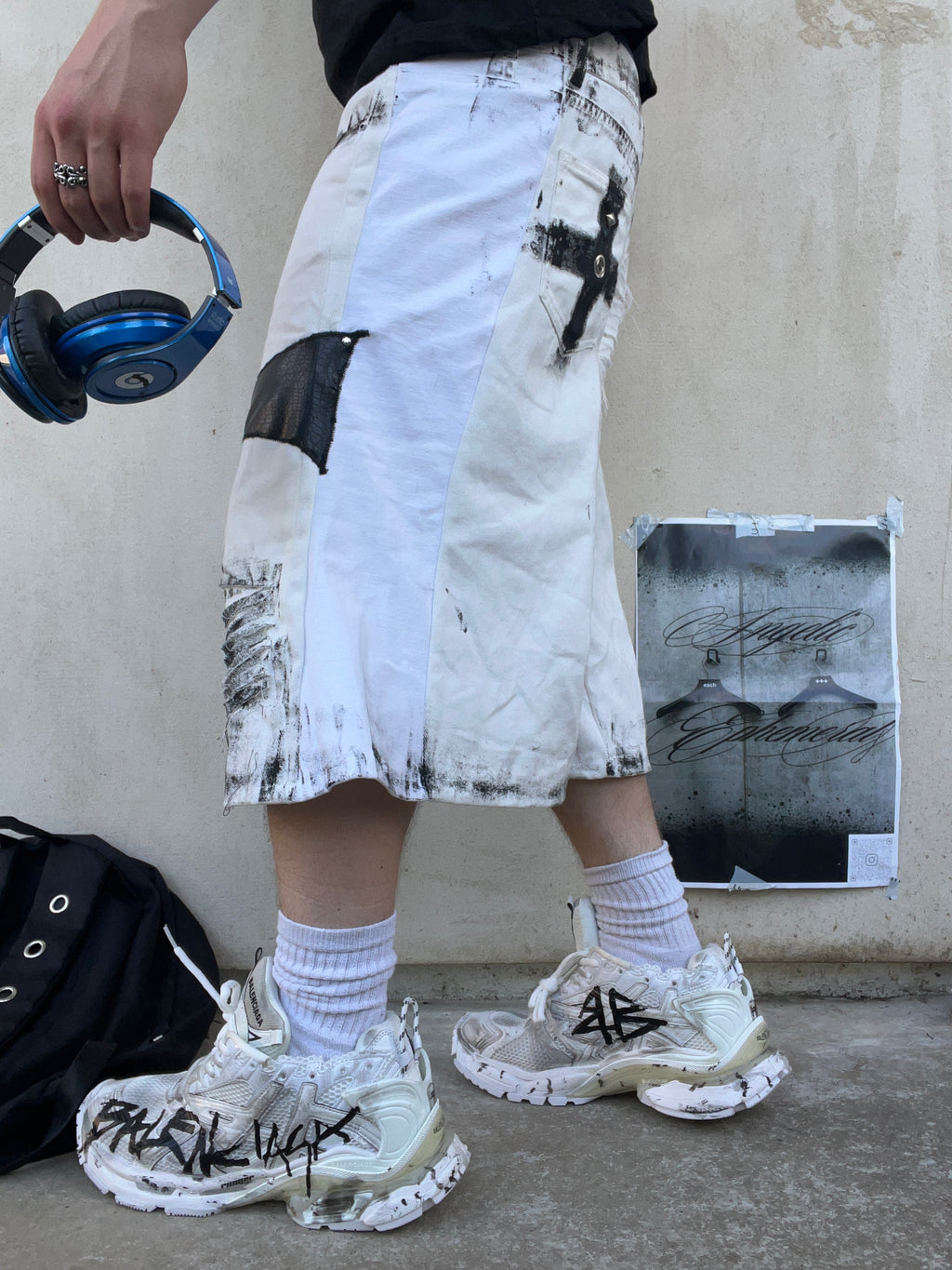Printed White Distress jorts SS/26