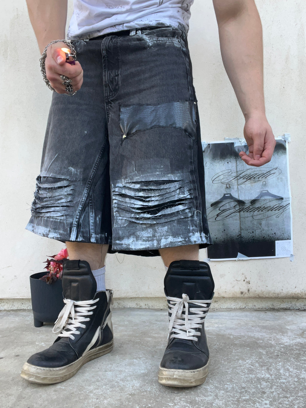 Printed Black Distress jorts SS/26