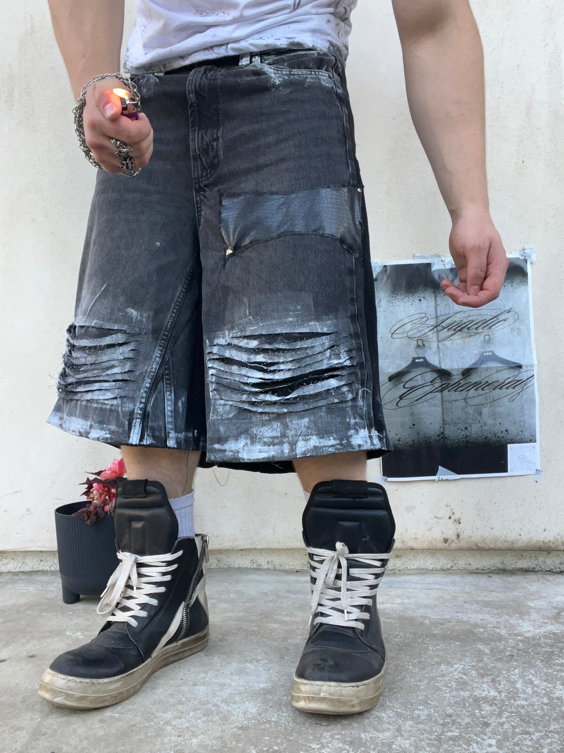Printed Black Distress jorts SS/26