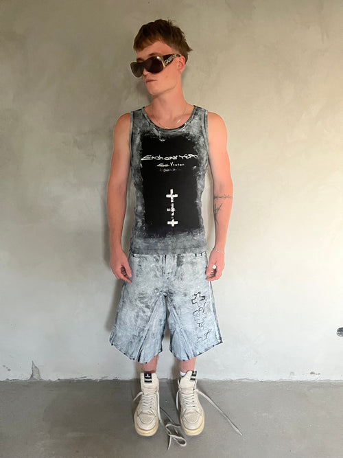 S/S 25 PrintedDenimJorts (Black&White)