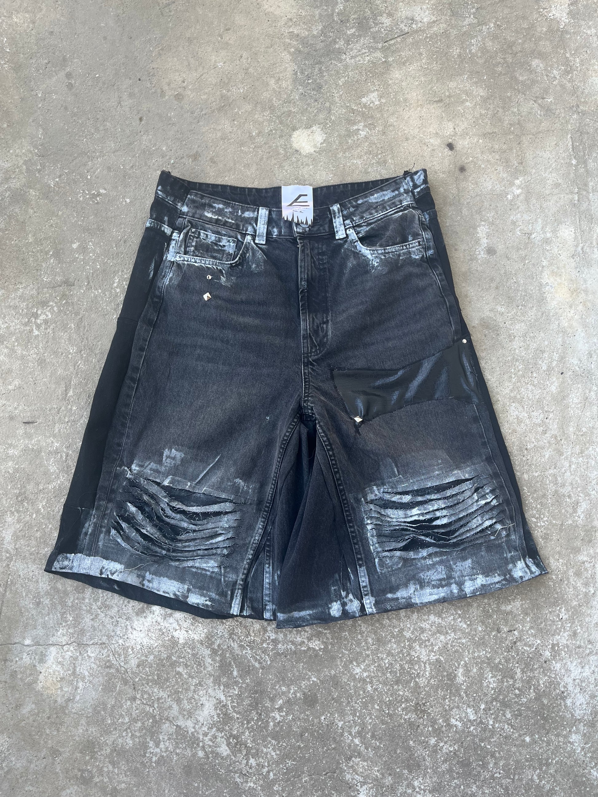 Printed Black Distress jorts SS/26