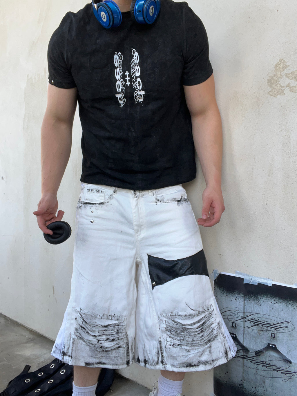 Printed White Distress jorts SS/26