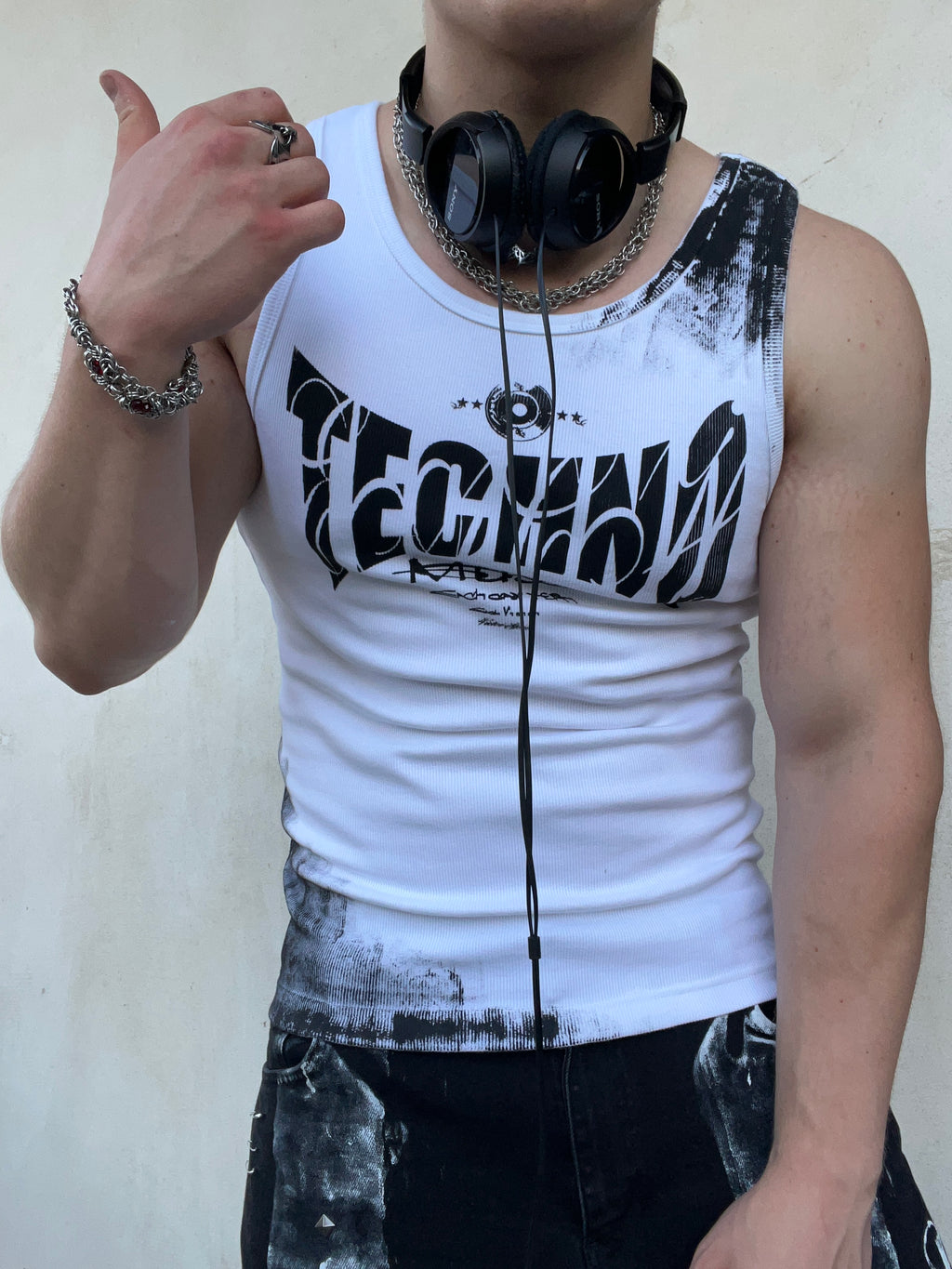 Printed White techno top Ss/26
