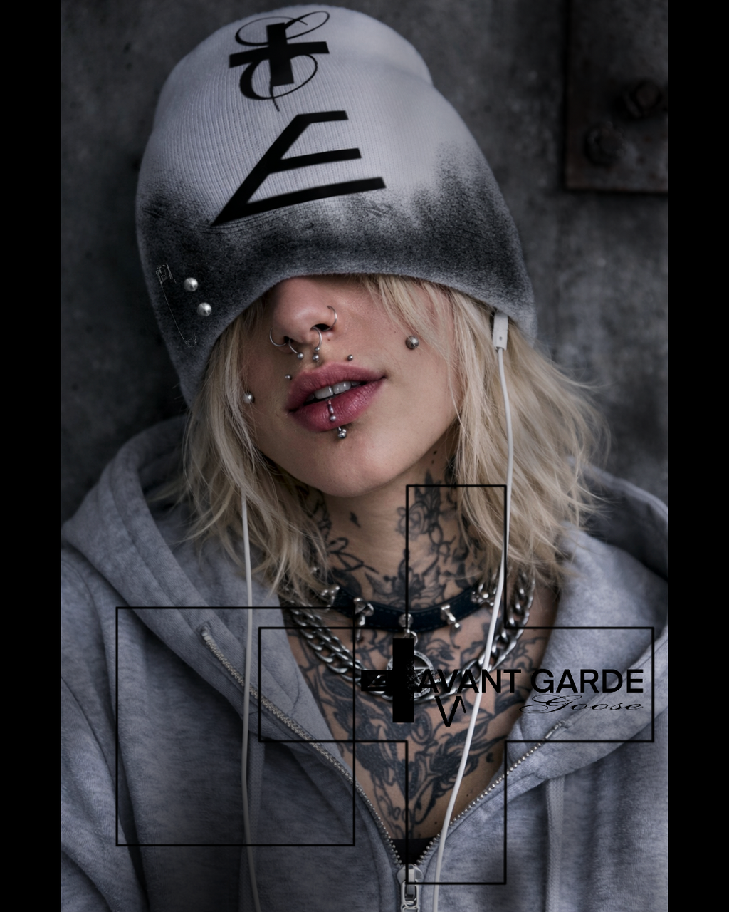 PrintedBeanie (White&Black)