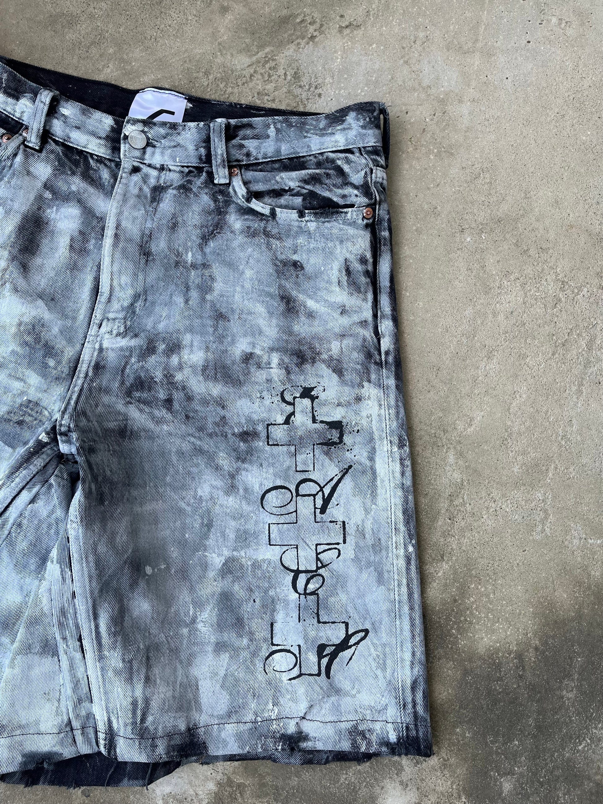 S/S 25 PrintedDenimJorts (Black&White)