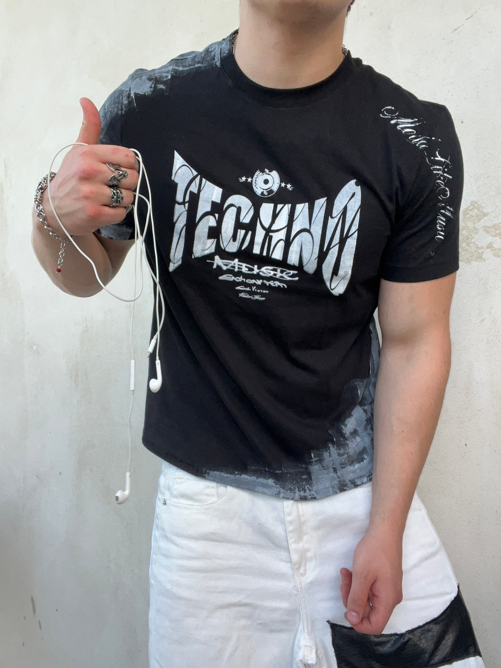 Printed Black Techno tshirt Ss/26