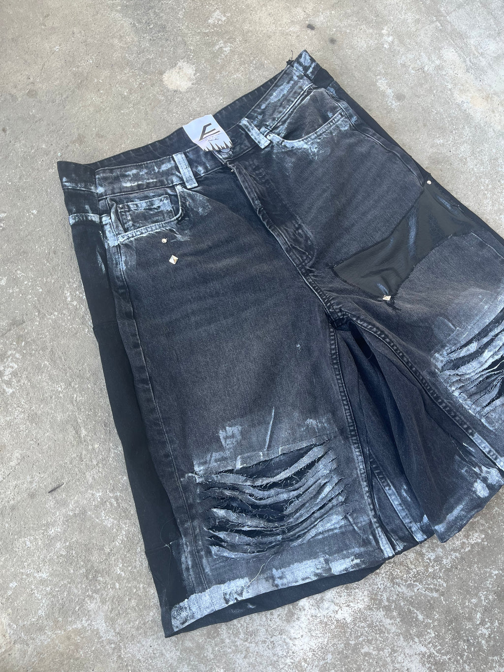 Printed Black Distress jorts SS/26