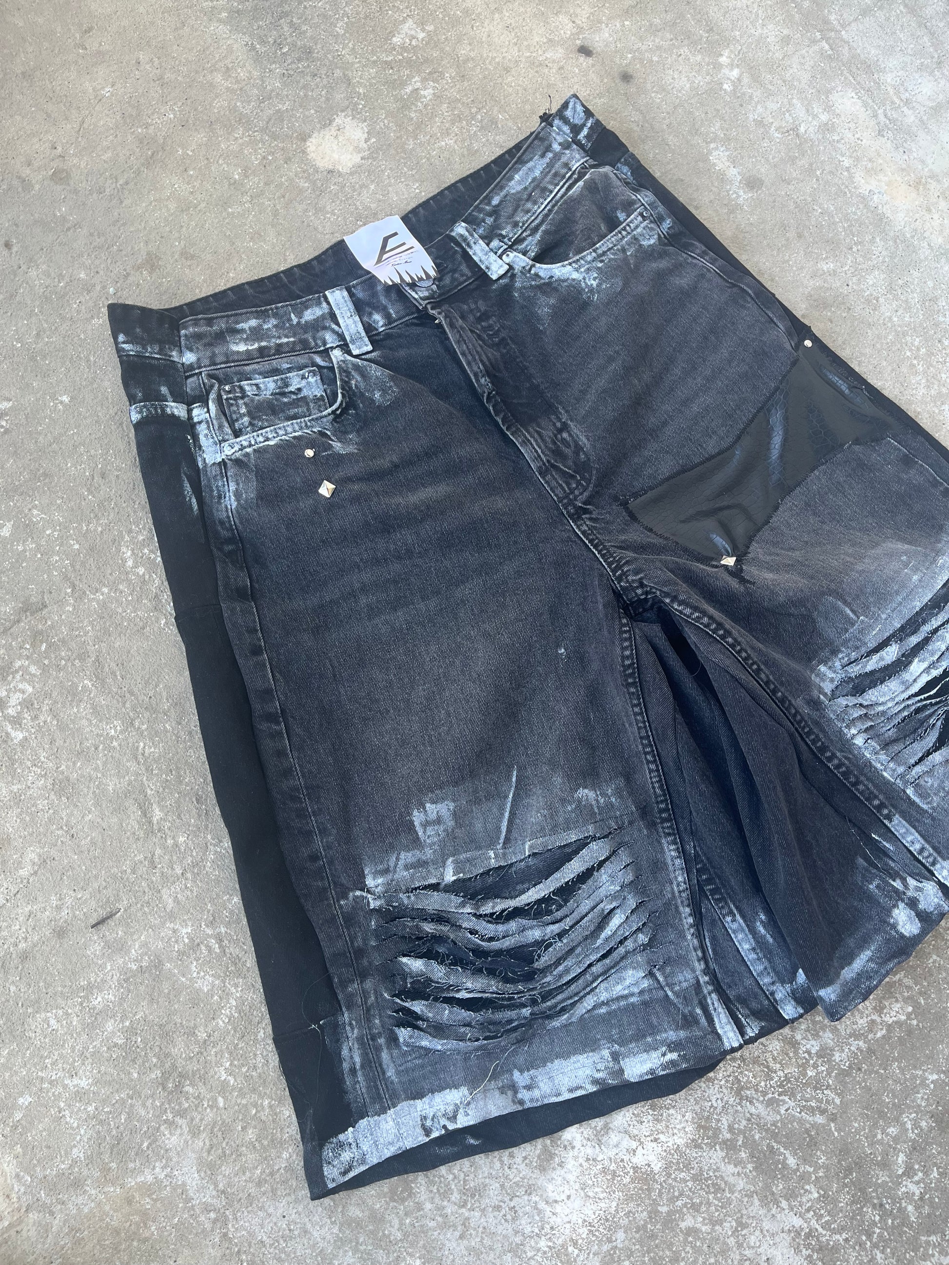 Printed Black Distress jorts SS/26