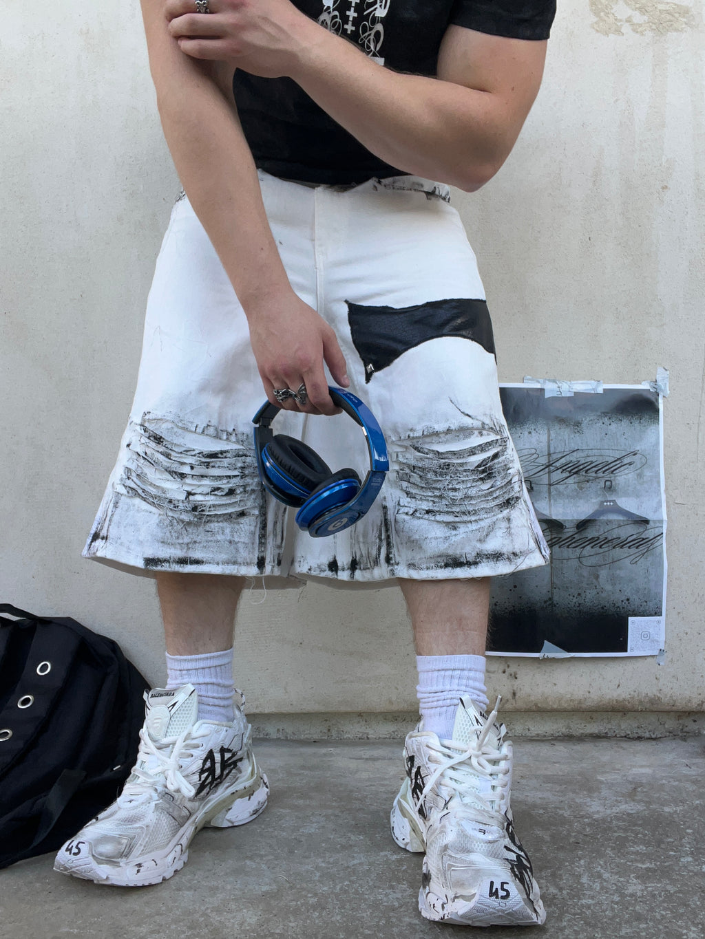 Printed White Distress jorts SS/26