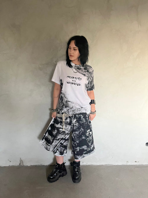 S/S 25 PrintedDenimJorts (White)