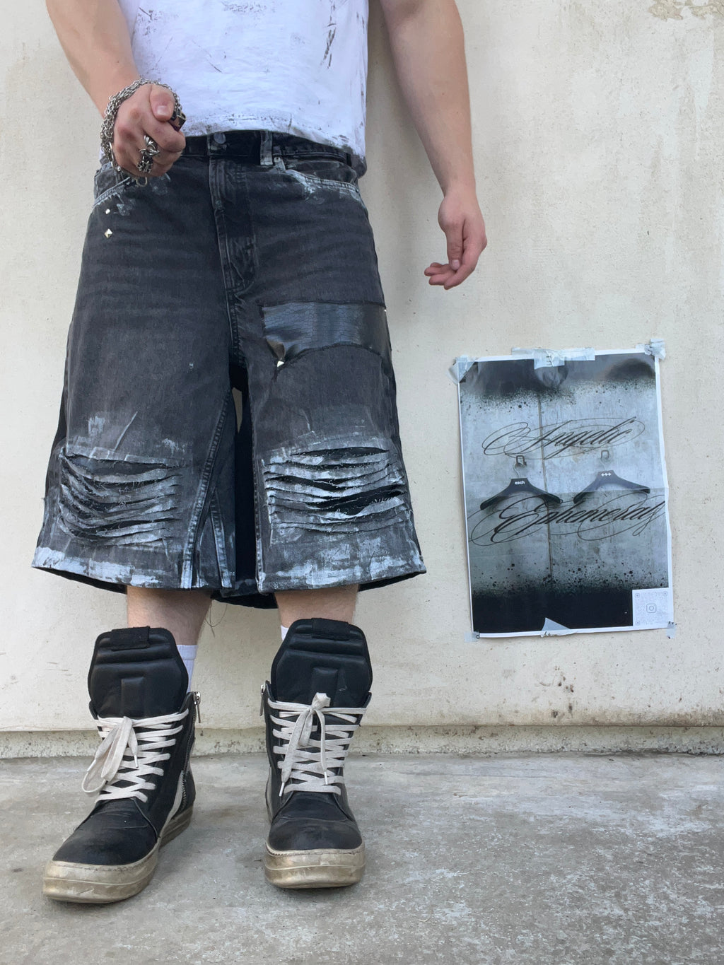 Printed Black Distress jorts SS/26