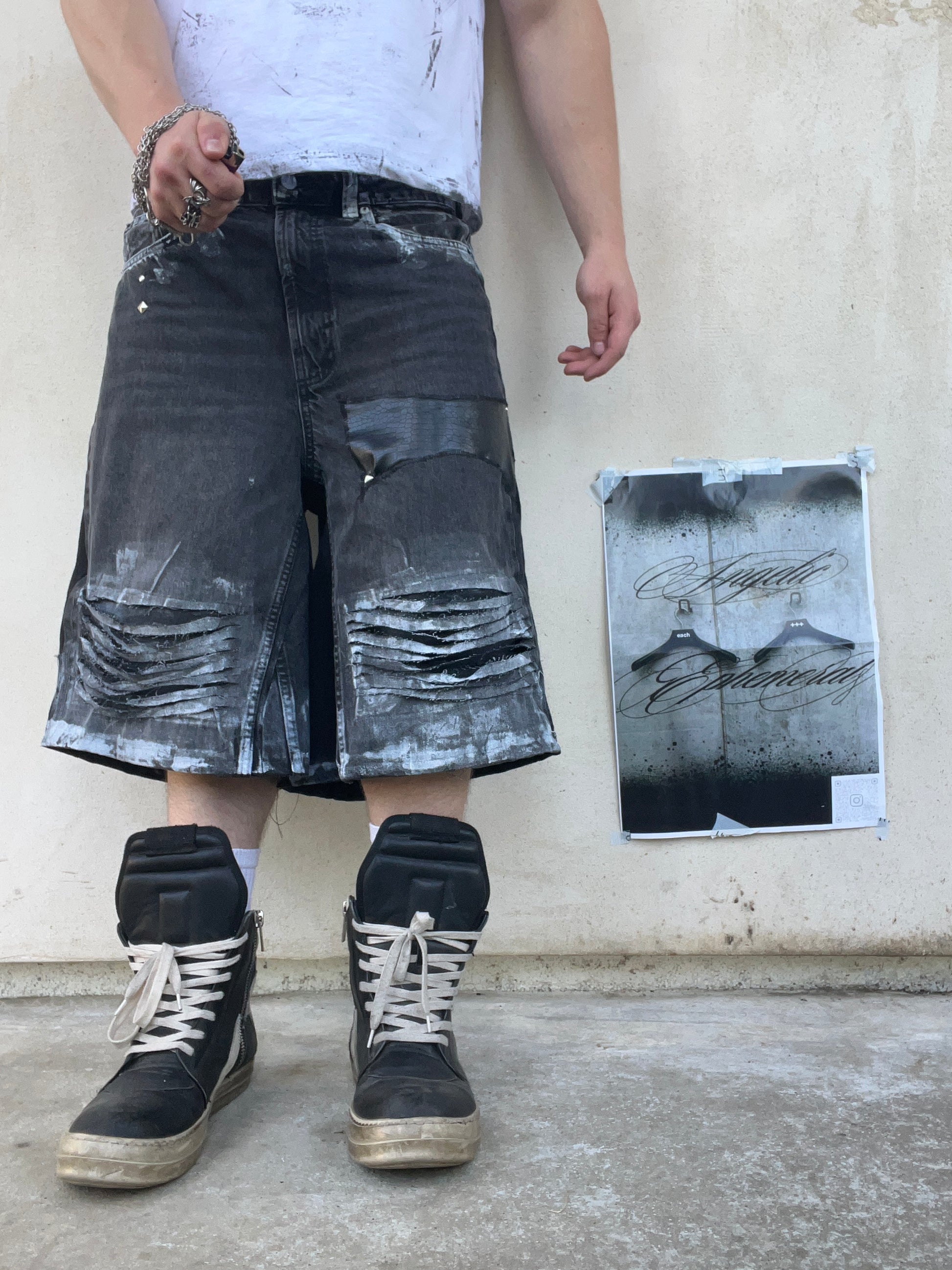 Printed Black Distress jorts SS/26