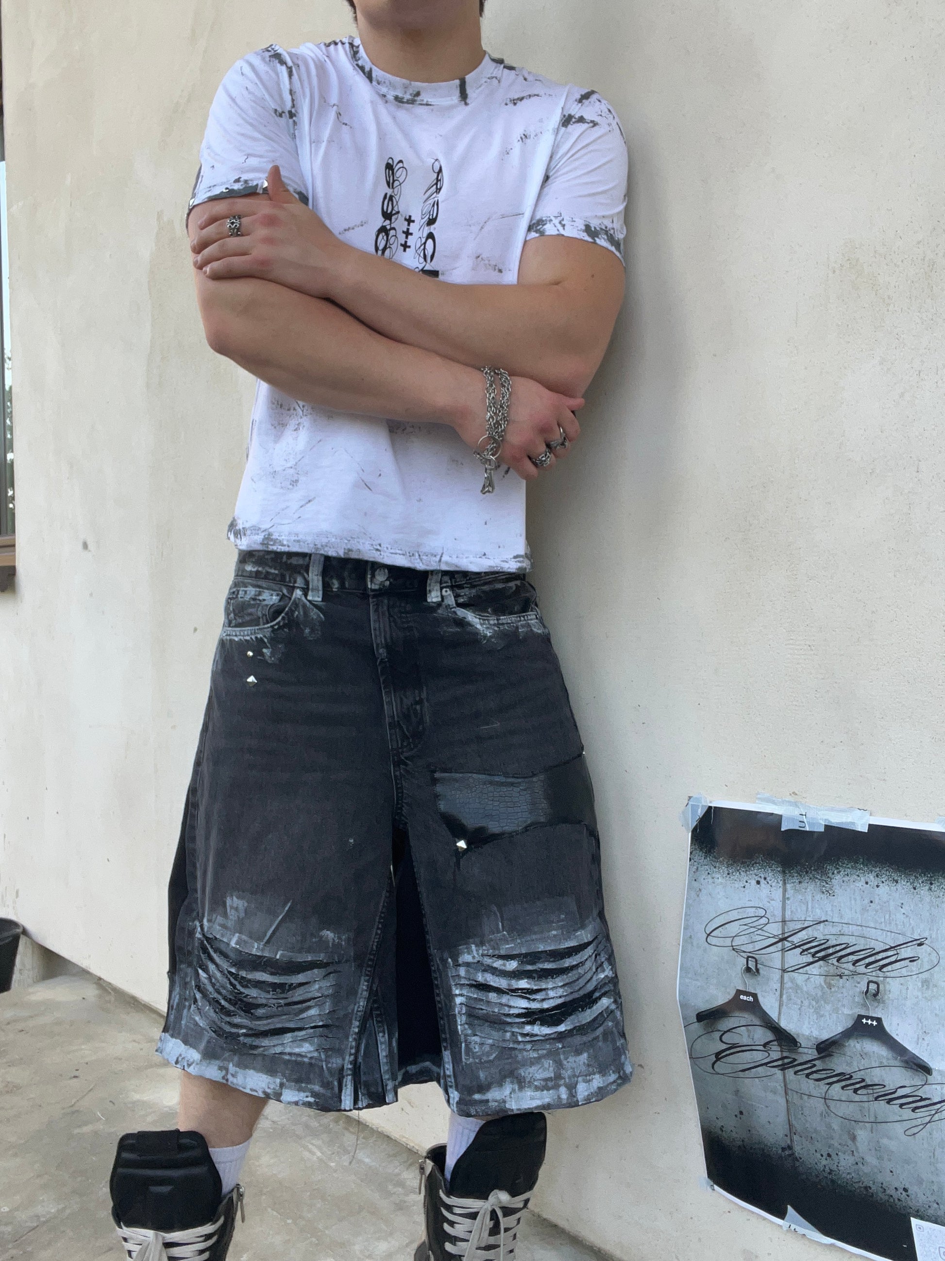 Printed Black Distress jorts SS/26